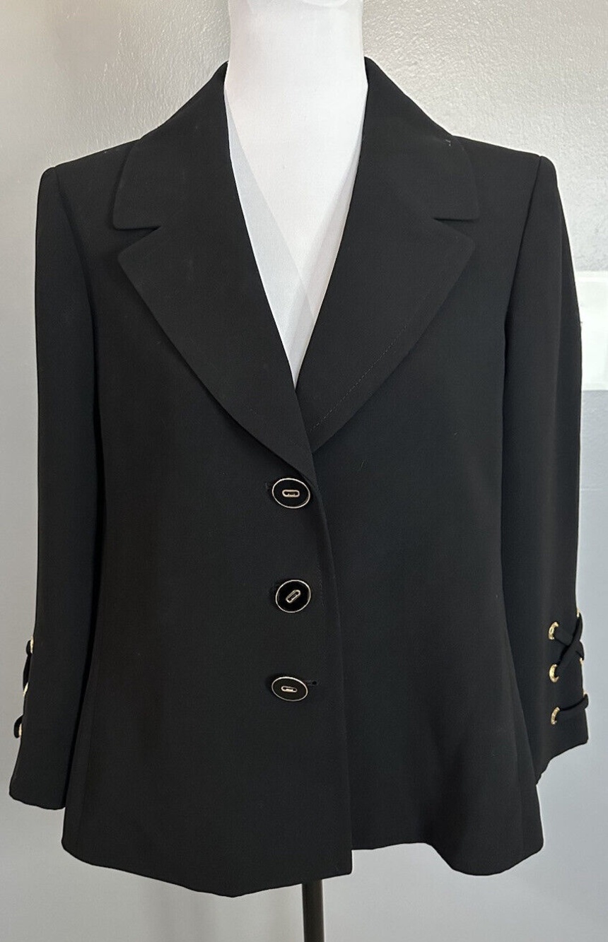KASPER Womens Polyester Single Breasted Lined Blazer Braided Cuff Jacket Size 8
